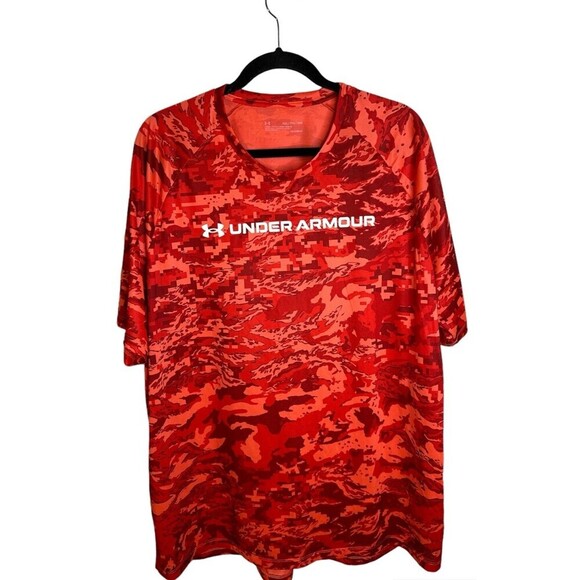 Under Armour Shirt Mens Size XXL Red T-Shirt UA Tech ABC Camo Short Sleeve Venom - Picture 1 of 6